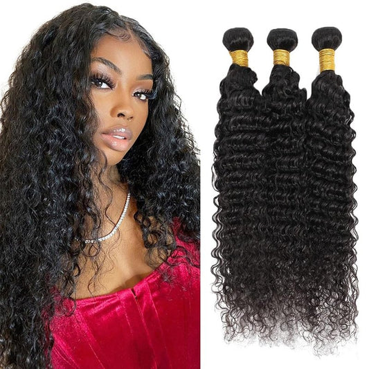 Deep Wave Human Hair Bundles Wet and Wavy Bundles Human Hair Deep Curly Bundle 20 22 24 inch Loose Wave Bundle #1B Color 150g