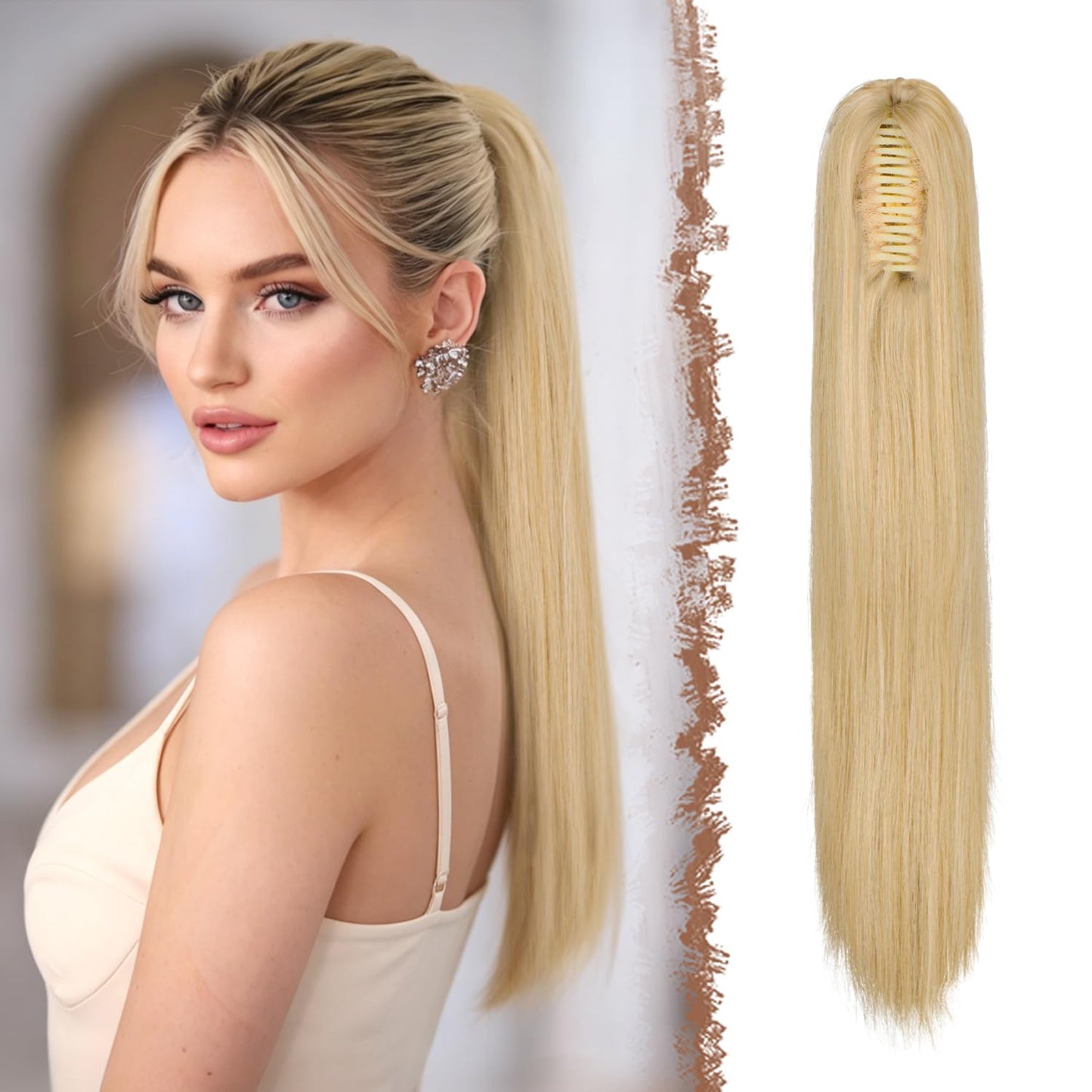 Claw Ponytail Extensions - Long Dark Brown Straight Hairpieces | 25-Inch Synthetic Clip-In Tails