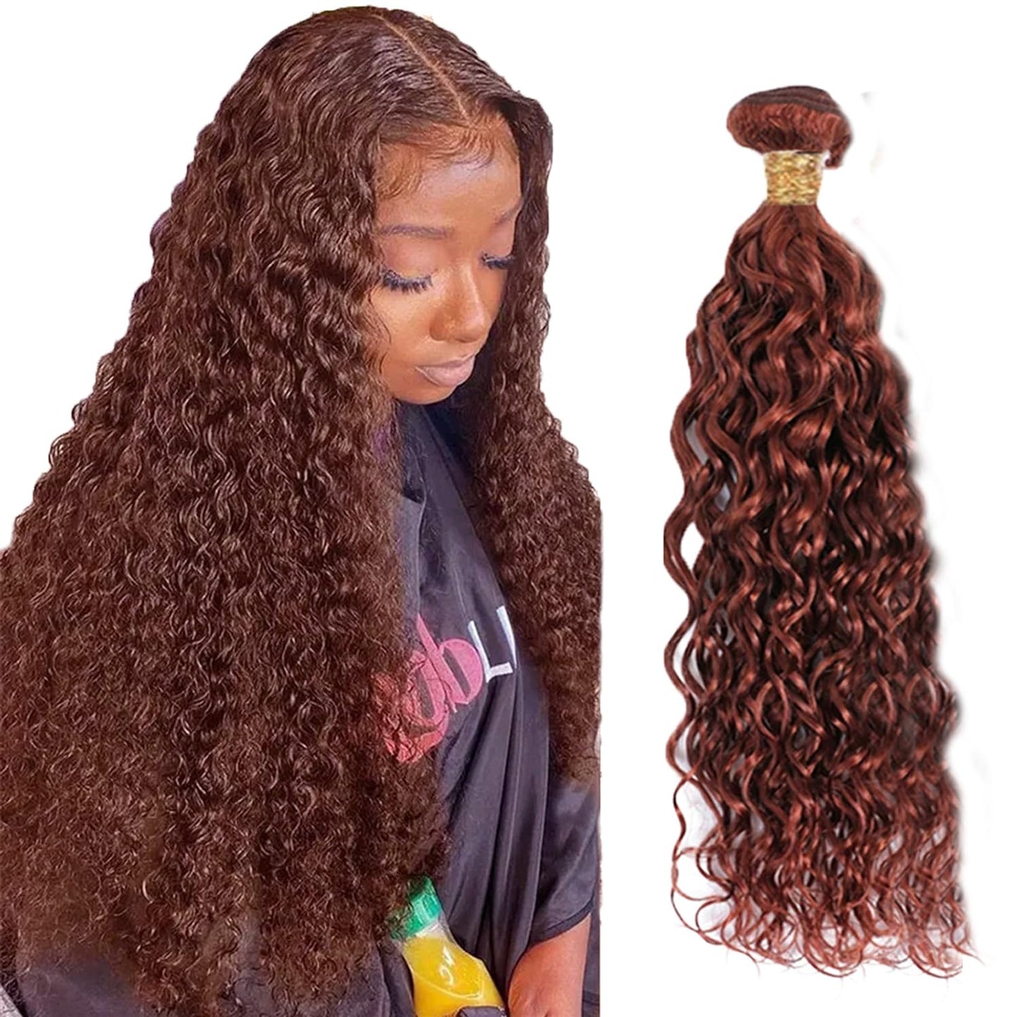 100g 28 Inch Color 33 Water Wave Bundles Copper Red Human Hair Bundles Peruvian Virgin Remy Hair Extensions Double Weft Huxowax Auburn Wet and Wavy Bundle Hair Weave 100g