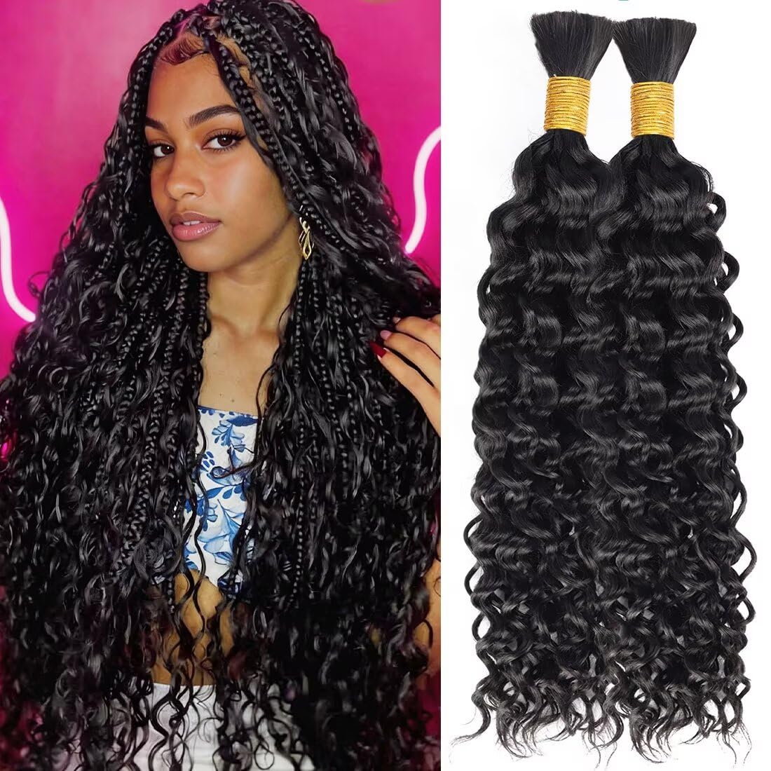 Unprocessed Human Hair for Braiding - #350 Ginger Copper Curly Bulk Hair | 22 Inch, 100g, 2 Bundles
