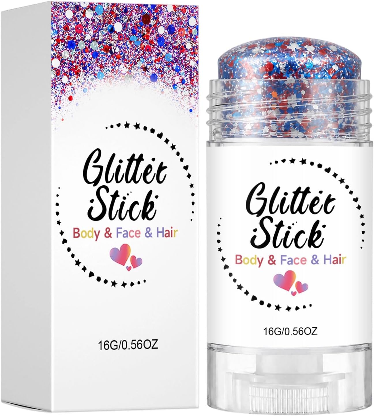 Red White Blue Hair Glitter Stick | Face & Body Paint for Fourth of July Makeup & Decorations