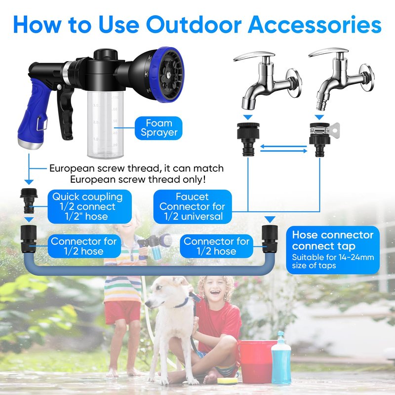 Dog Shower Attachment Water Hose Nozzle Sprayer Set with Metal 3-Way Diverter & 6.6 Ft Long Hose, Tub Faucet for Shower Arm Easy Faucet Pup Pet Bathing Sprayer Washer Kit
