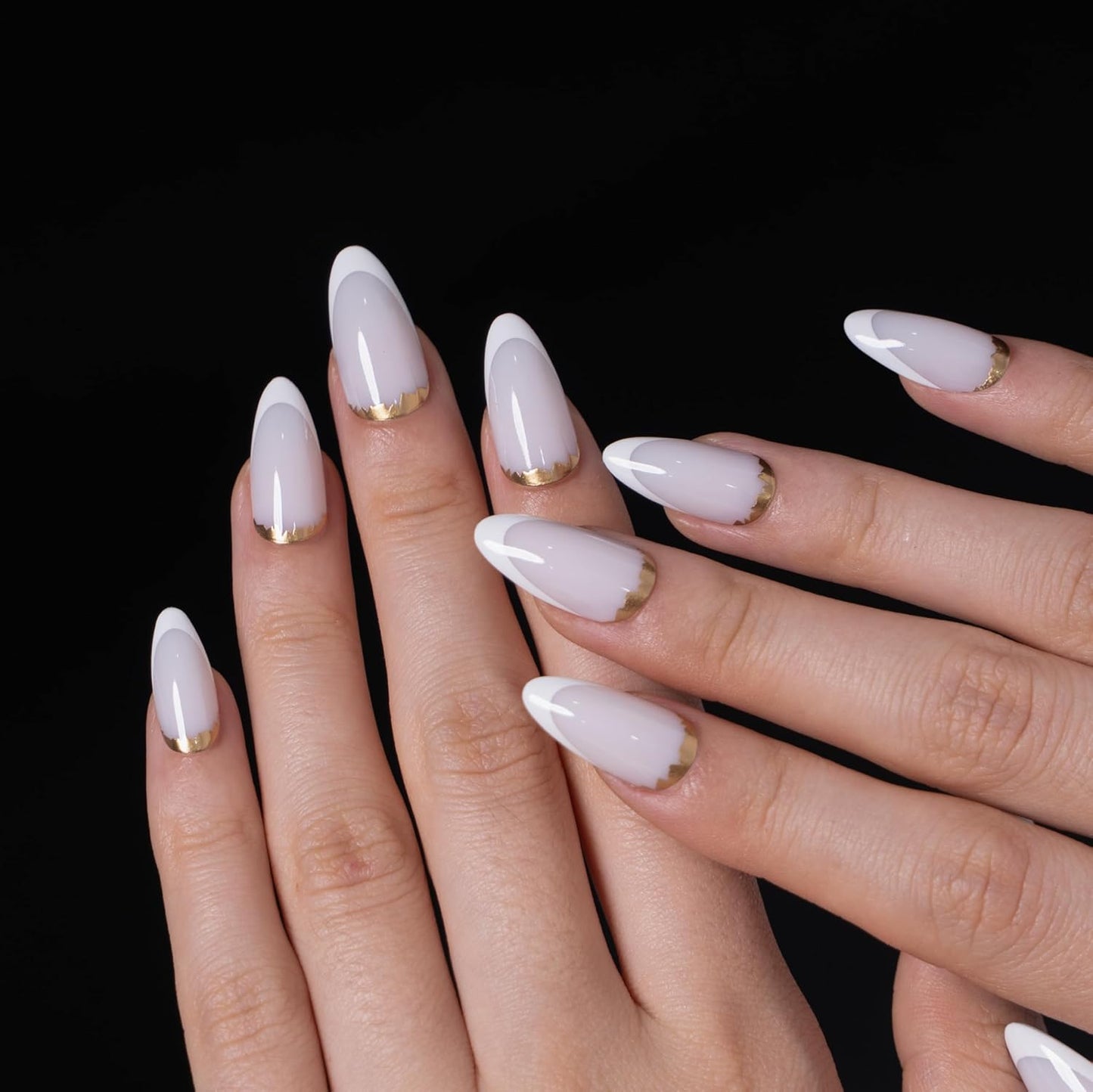 CurvLife Soft Gel Almond Press-On Nails - 30 Pcs Reusable Fake Nail Tips for Salon-Quality At-Home Manicure | Golden Poise