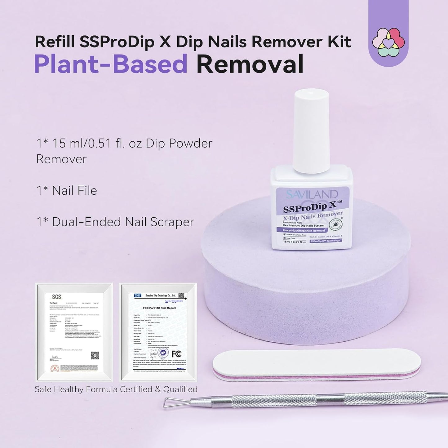 SAVILAND Dip Powder Remover Kit - Gentle Nail Removal Without Soaking | 0.5 Fl Oz