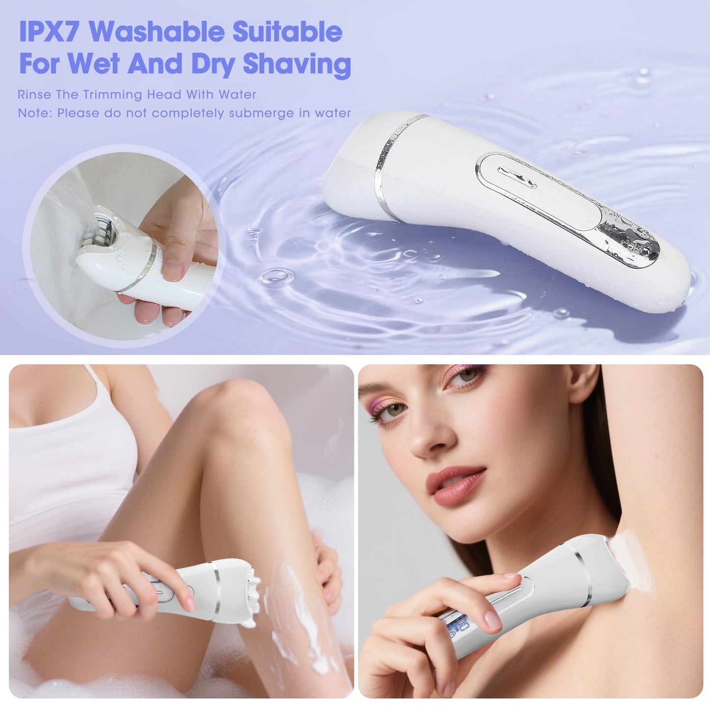 Qreeyx Epilator for Women, 7 in 1 Epilator Hair Removal for Women, Shaver, Bikini, Face Razor, Facial Brush, Face Massage and Body Exfoliator, Waterproof Painless Lady Shaver (White 227)