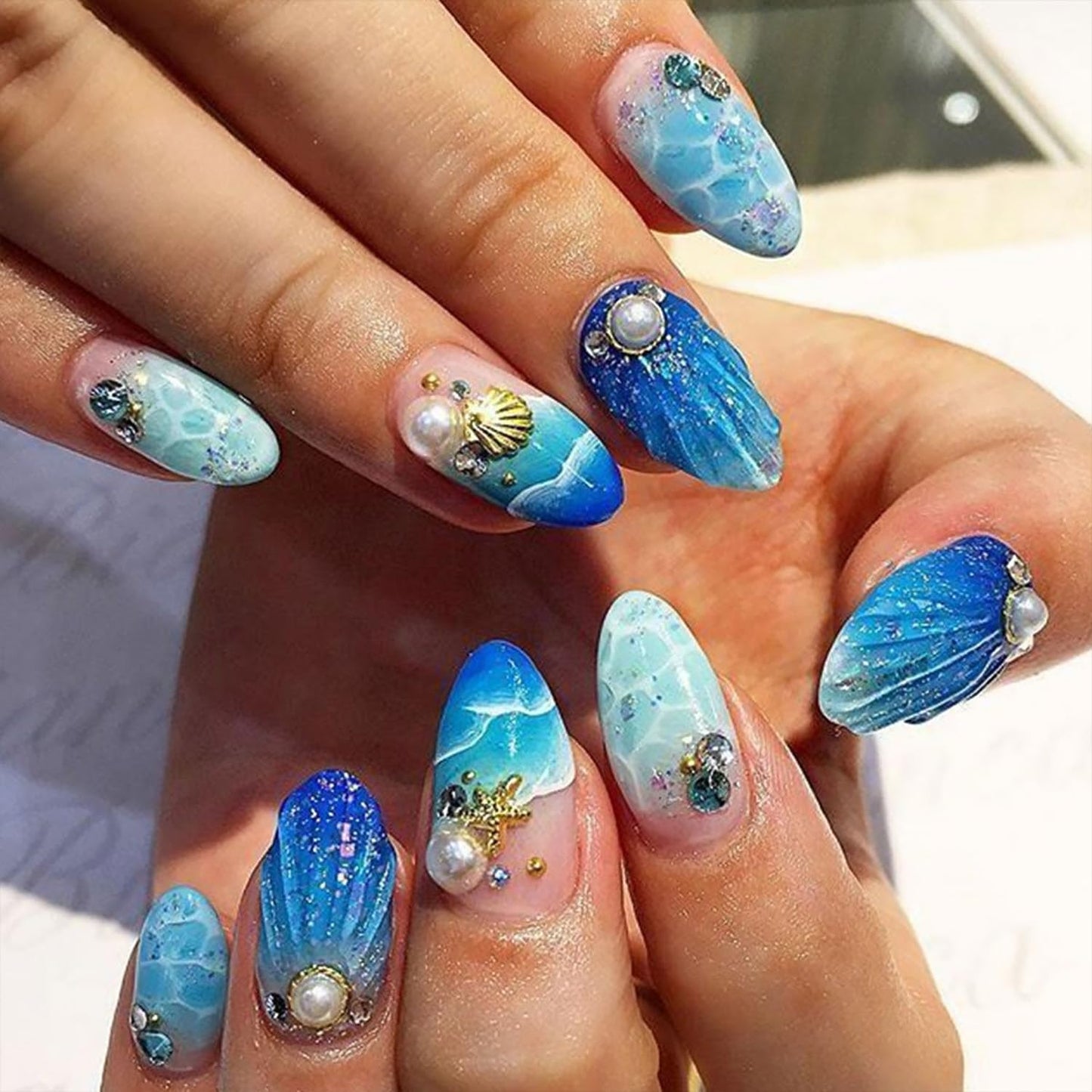30Pcs 4th of July Press-On Nails - Medium Almond Shape with Fireworks & American Flag Design | Patriotic Artificial Nails for Women
