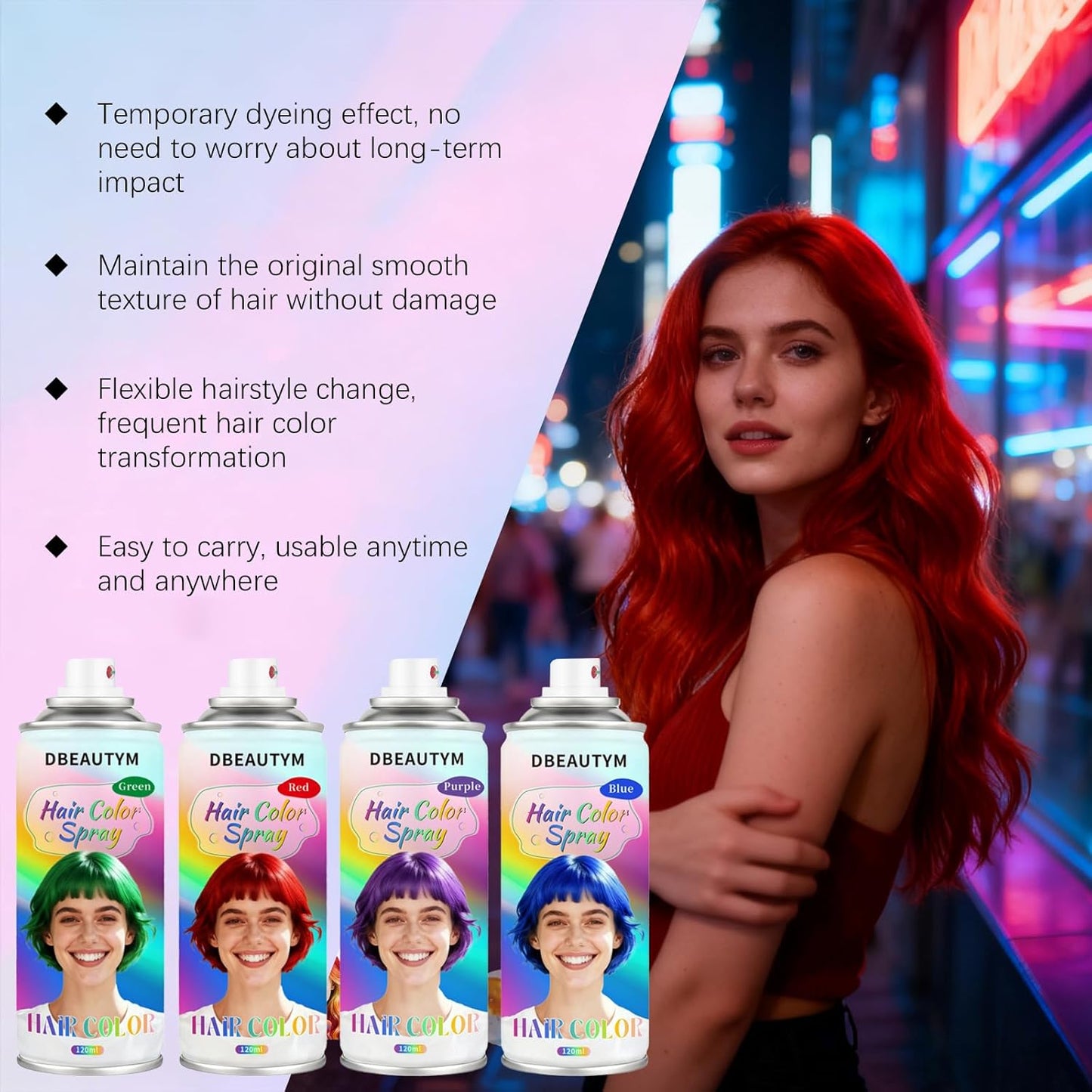 Temporary Hair Color Spray - Washable & Quick Drying for Kids, Women, Men | 4 Colors Available (Red, Blue, Purple, Green)