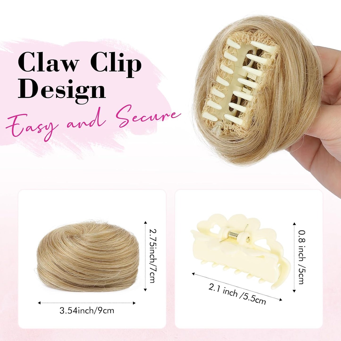 Mini Claw Clip Hair Bun Extensions - 2 PCS Messy & Cat Ears Updo Accessories | Golden Blonde Mix