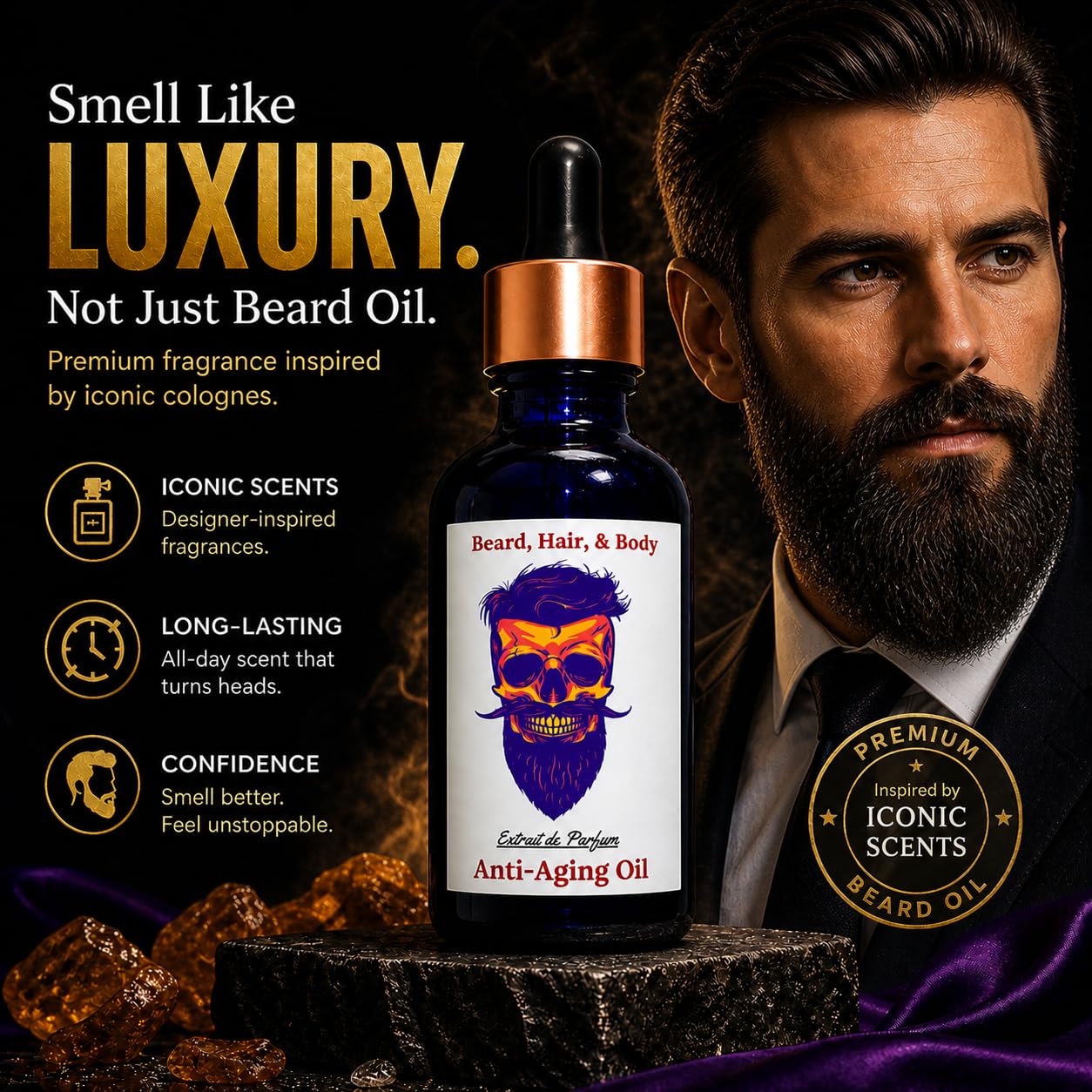 TOBACCO VANILLA Beard Oil for Men – Beard Growth Serum & Conditioner | Softener & Moisturizer for Dry Oily Skin | 11 Natural Anti-Aging Oils | Argan, Jojoba & Castor | Facial Hair & Mustache Growth