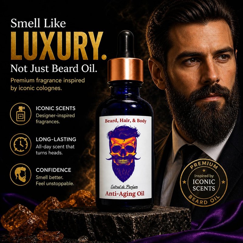Frank SCENTS 2oz Ultra Man | Scented Beard Oils For All Men, Growth and Conditioner | Dry Flaky Dandruff skin | Oily Skin | 11 Natural Anti-Aging Oils