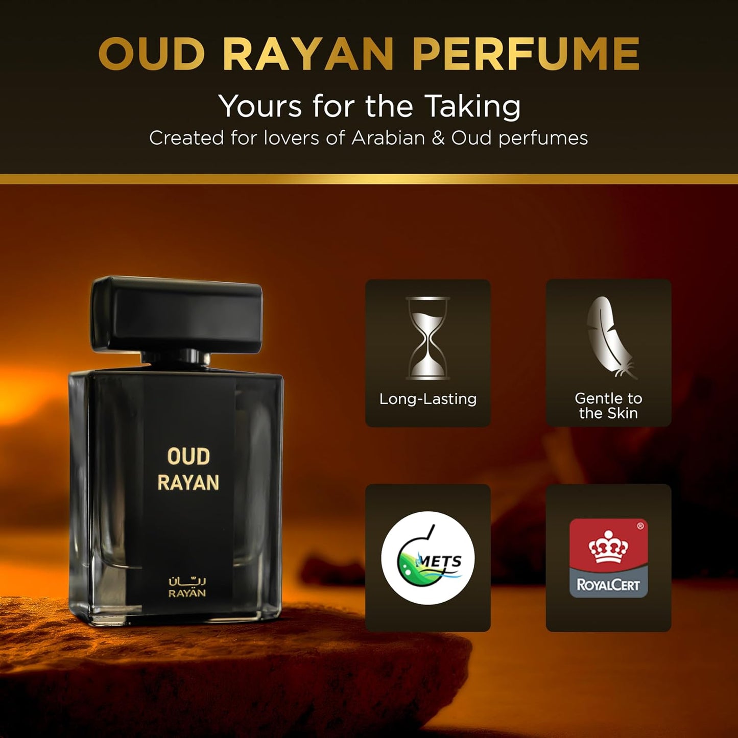 Modern Oud Perfume for Men - Long Lasting Arabian Eau De Parfum with Oud, Sandalwood & Amber | 100mL (3.34 Fl oz)