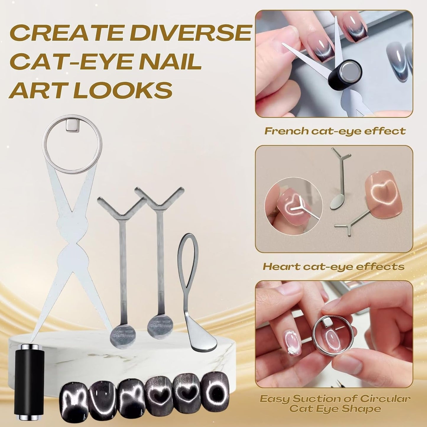 Cat Eye Magnet Set - 8-in-1 Nail Art Tools for Stunning Cat-Eye Effects | Yellow Color