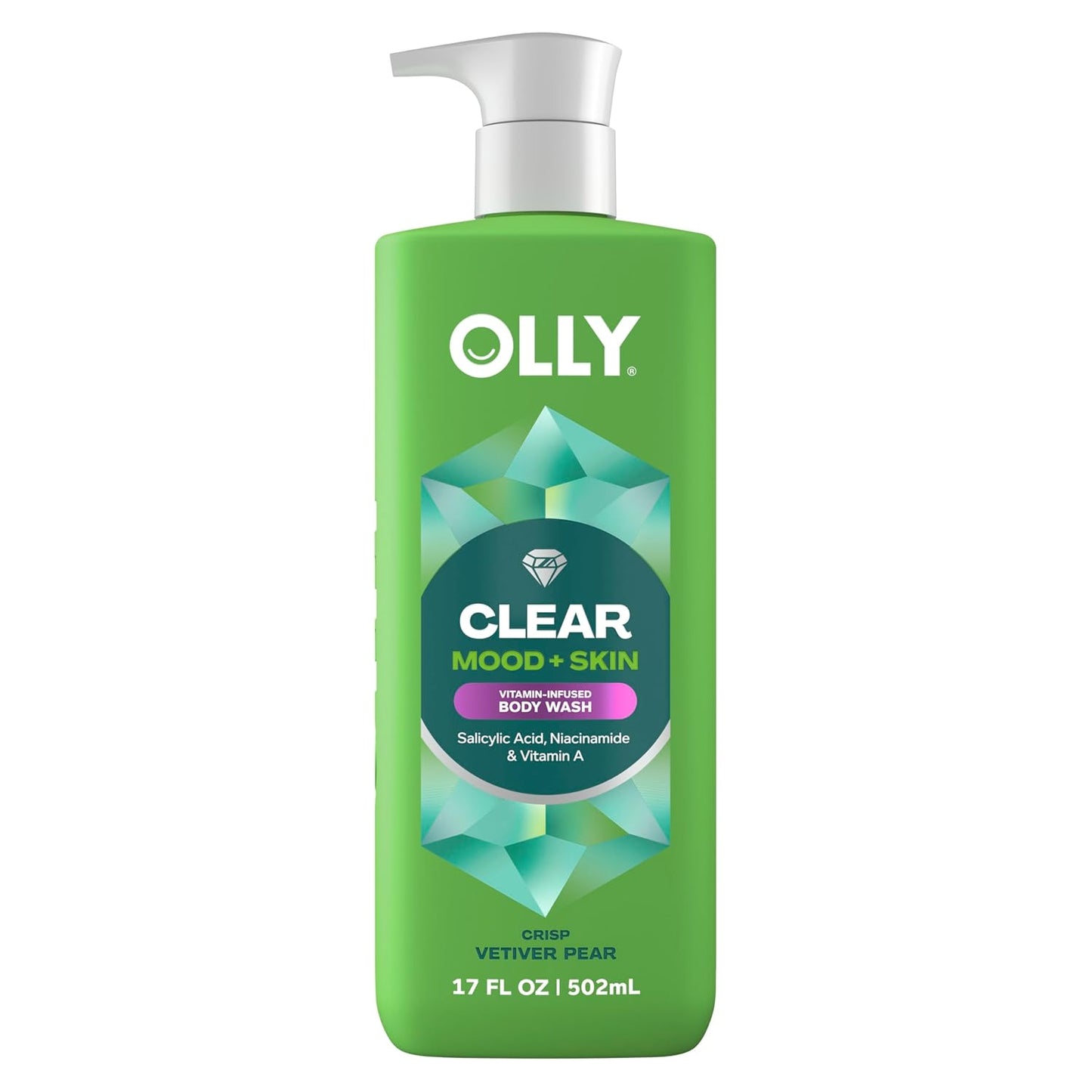 OLLY Body Wash - Clear Mood + Skin with Salicylic Acid, Niacinamide & Vitamin A | 17 Fl Oz for Smoother Skin