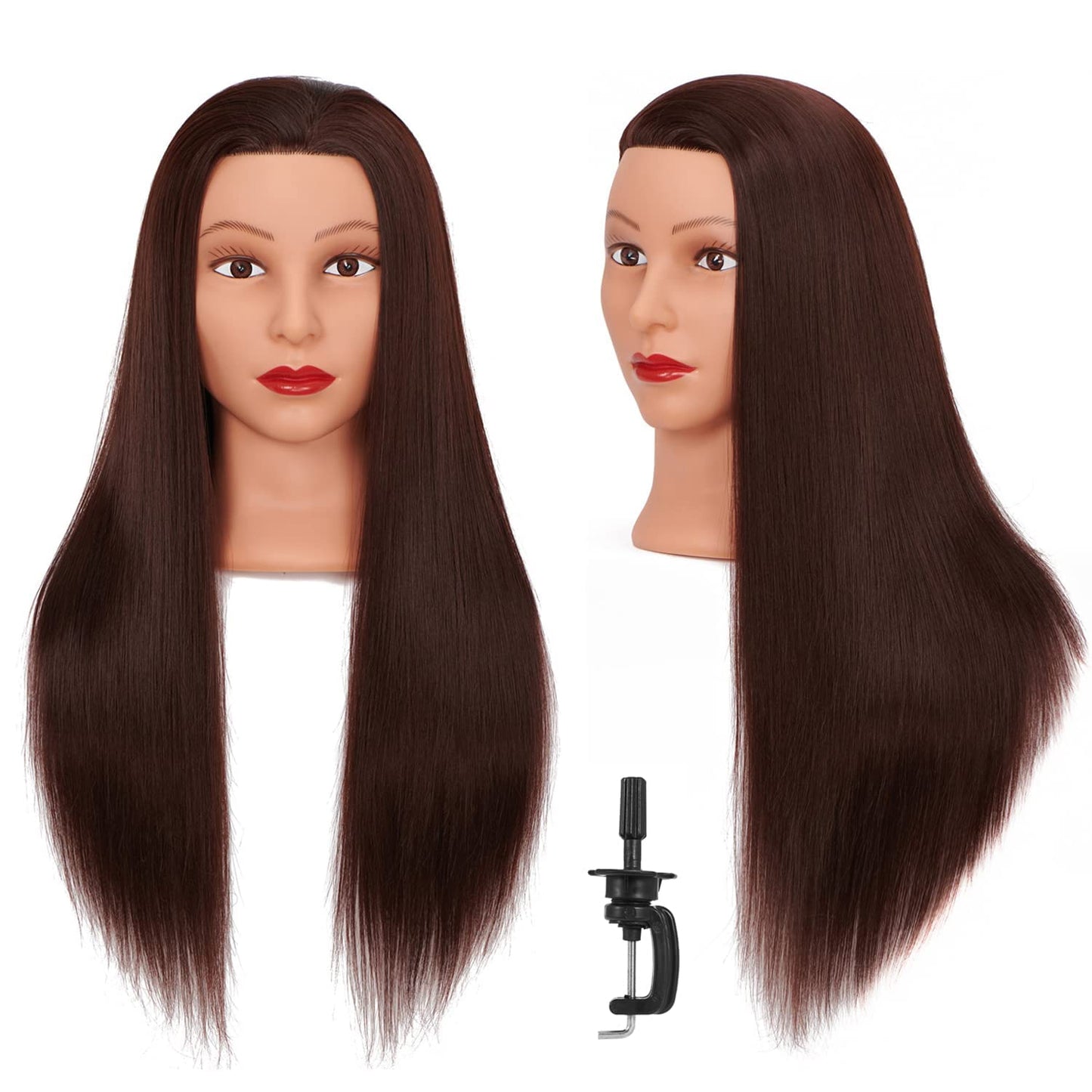 Mannequin Head - 26-28" Yaki Synthetic Fiber Training Head for Hairdressing | Cosmetology Practice Model with Clamp Stand