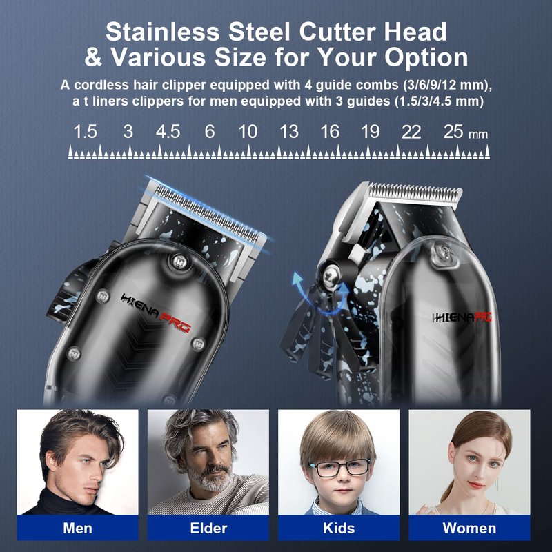 HIENA PRO Hair Clippers for Men T Liners Hair Trimmer Set, Professional Cordless Rechargeable Barber Hair Cutting Kit with LED Display,Gifts for Men