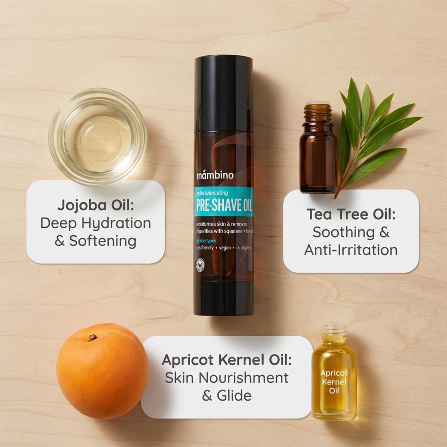Mambino Organics Tea Tree Pre-Shave Oil, Natural Shaving Oil with Tea Tree & Jojoba Oil, Moisturizing Shave Oil for Smooth Shaving, Vegan Grooming Essential for Sensitive Skin, 2 oz
