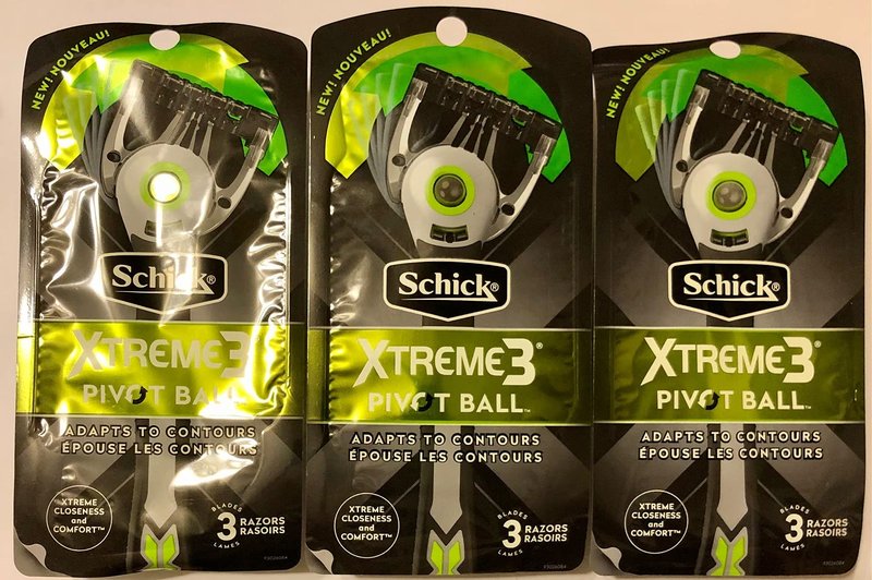 Schick Xtreme3 Pivot Ball Razor - Adapts To Contours - 3 Count Razors Per Package - Pack of 3 Packages