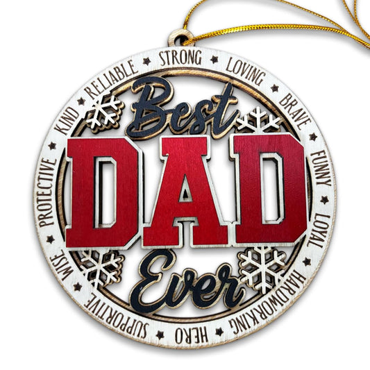Best Dad Ever Wooden Christmas Ornament – Rustic Holiday Tree Decoration, Unique Gift for Dad, Stocking Stuffer Christmas Ornament, Father Keepsake Ornament from Kids or Family