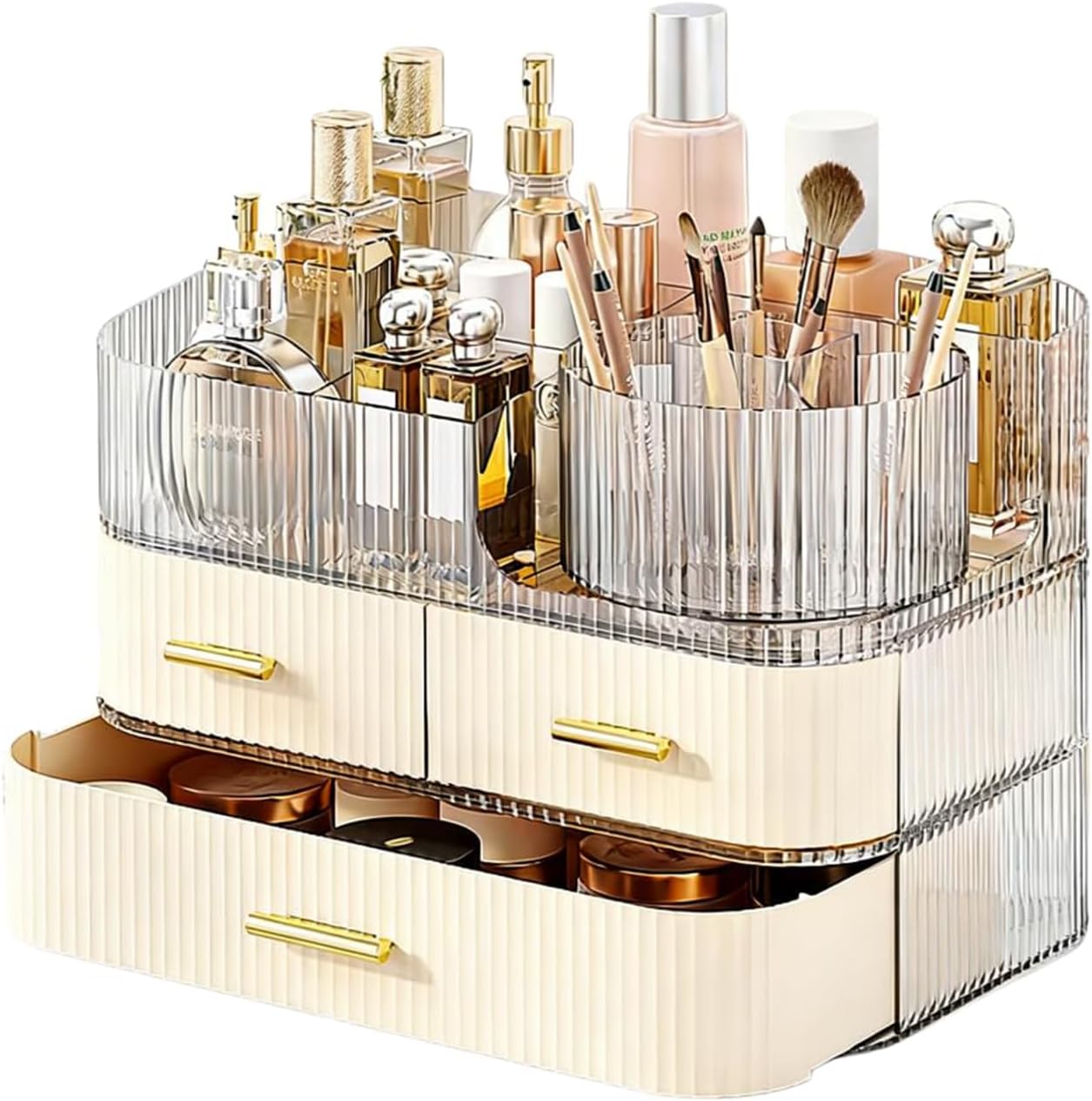 3-Layer Makeup Organizer - Clear Vanity Desk Storage with Drawers & Dividers | Perfect for Skincare & Perfume