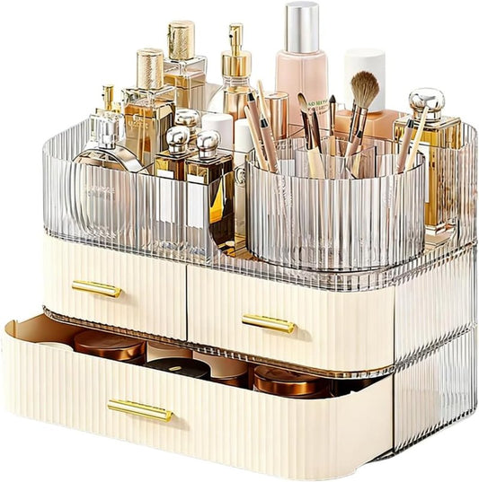 3-Layer Makeup Organizer - Clear Vanity Desk Storage with Drawers & Dividers | Perfect for Skincare & Perfume