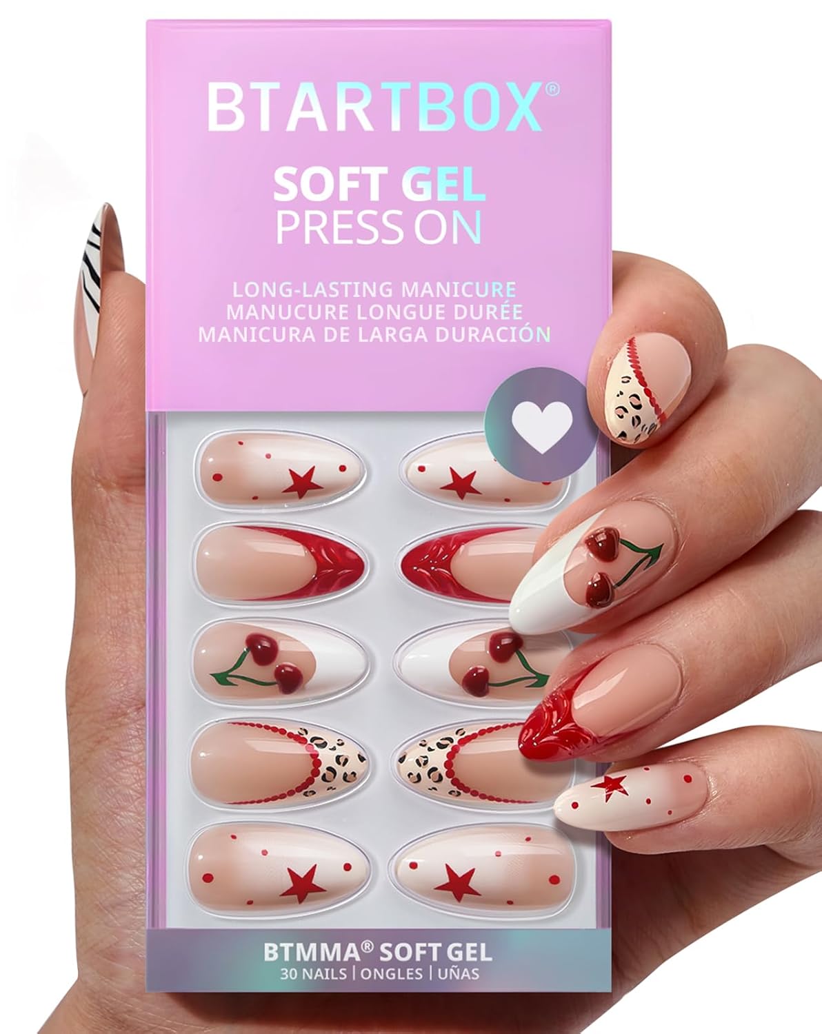 French Tip Press On Nails - Chrome Short Almond Design | Semi-Transparent Soft Gel, 16 Sizes, 32 Piece Kit