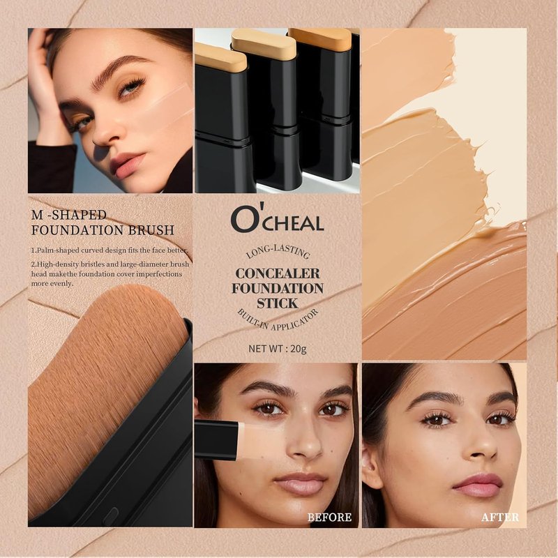 O'CHEAL Face Foundation Contour Stick - Long-Wear Lightweight Concealer for Blemishes | Shade 02 Natural
