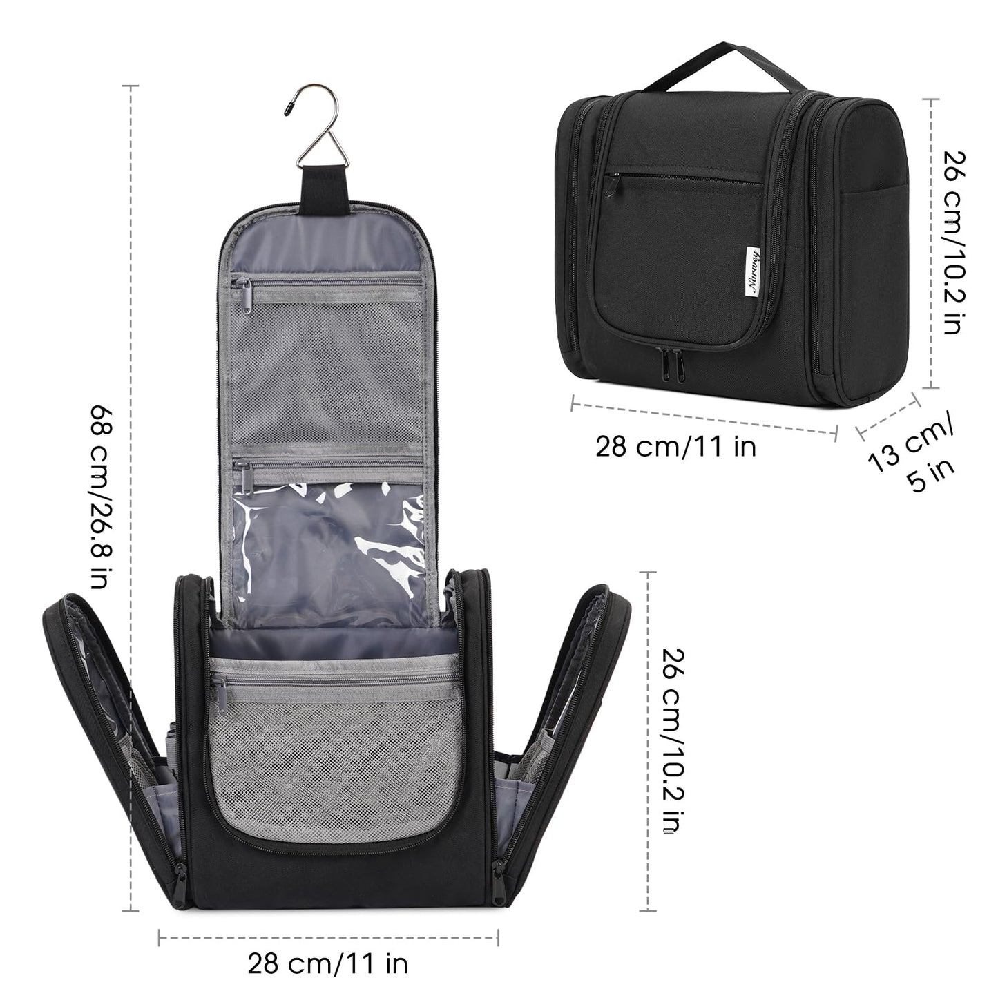 Narwey Hanging Toiletry Bag for Women Travel Makeup Bag Organizer Toiletries Bag for Cosmetics Essentials Accessories