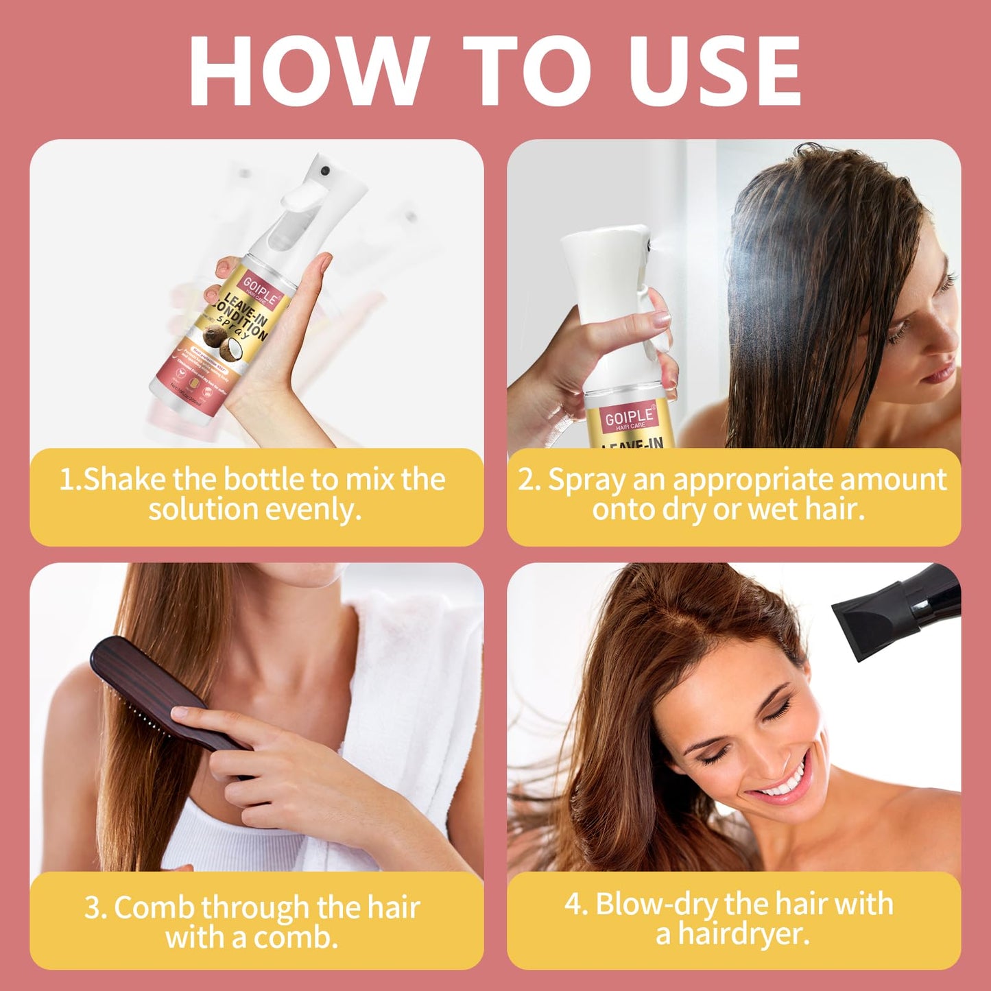 Leave In Conditioner & Heat Protectant Spray Smooth Flyaways Add Shine - 450 'F Heat Protectant Spray Frizz Control Thermal Pretection Enhancer Blow-Dry Support Thermal Styling Mist for All Hair Types