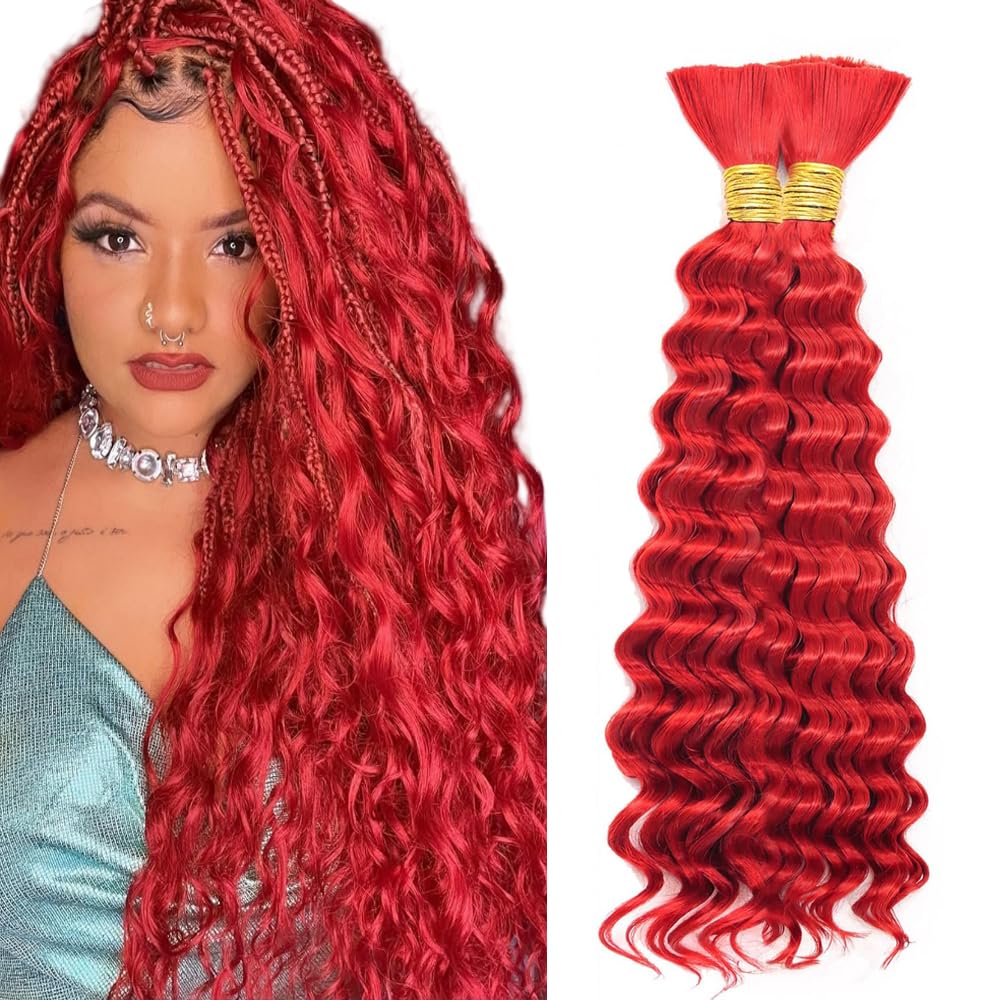 Red Boho Human Hair Red Boho Hair For Braiding Pre Stretched Deep Curly Wave Vermilion Braids Bulk Bohemian Color Scarlet Braids HuxoWax 100g 22 22 Inch