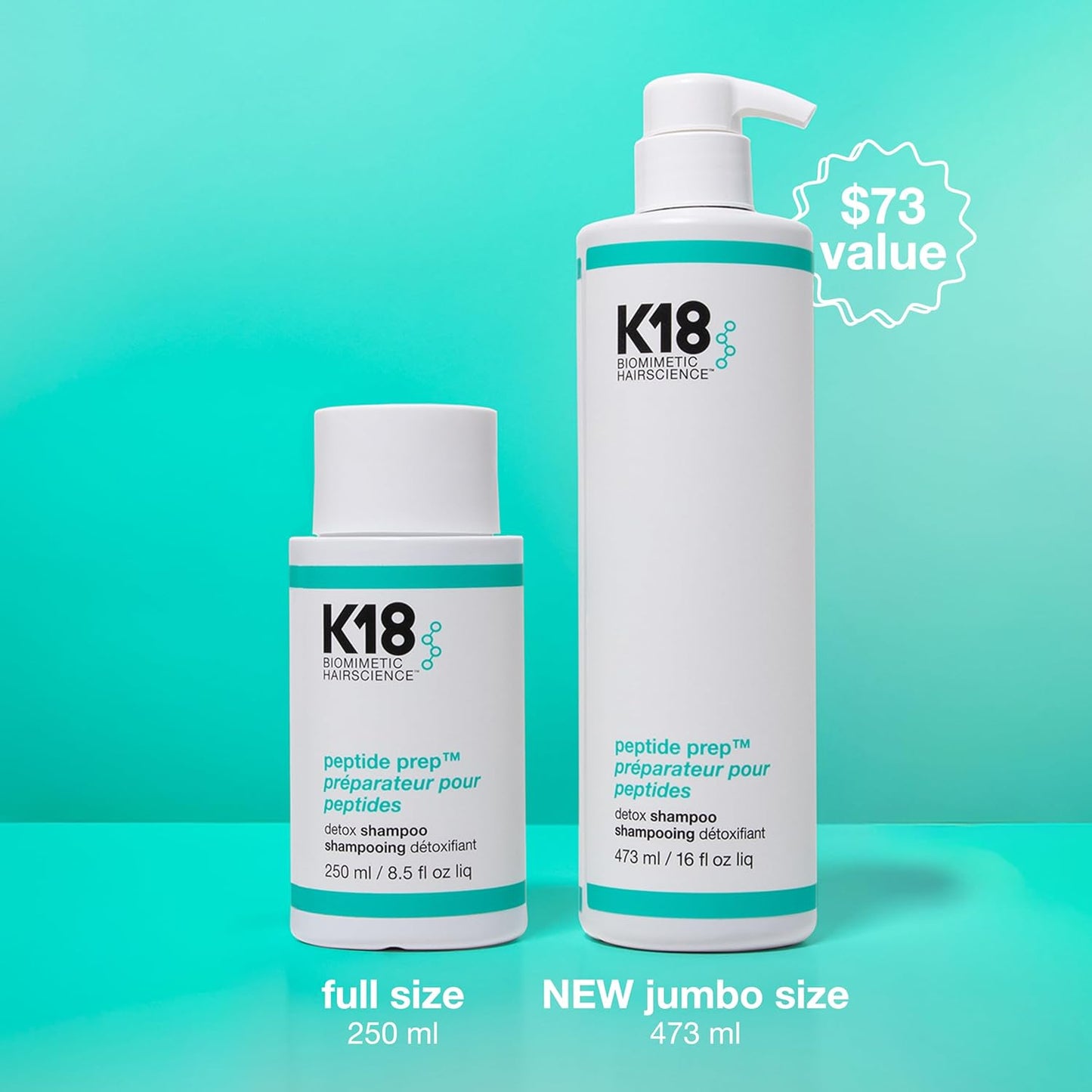 K18 Peptide Prep™ Detox Shampoo - Color Safe Clarifying Formula with Activated Charcoal & Salicylic Acid | 16 Fl Oz