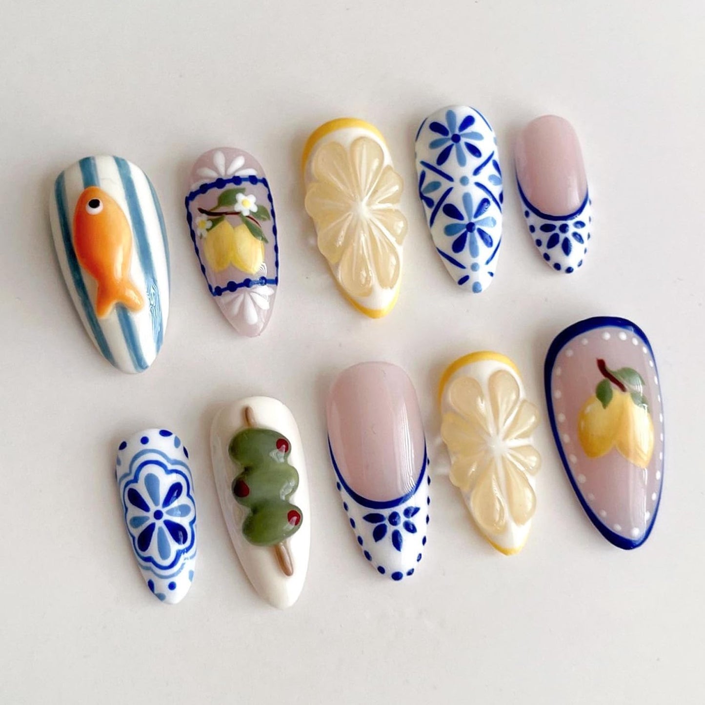 French Tip Press-On Nails - 24Pcs Short Square Design with 3D Flowers & Rhinestones | Glossy Natural Pink Full Cover