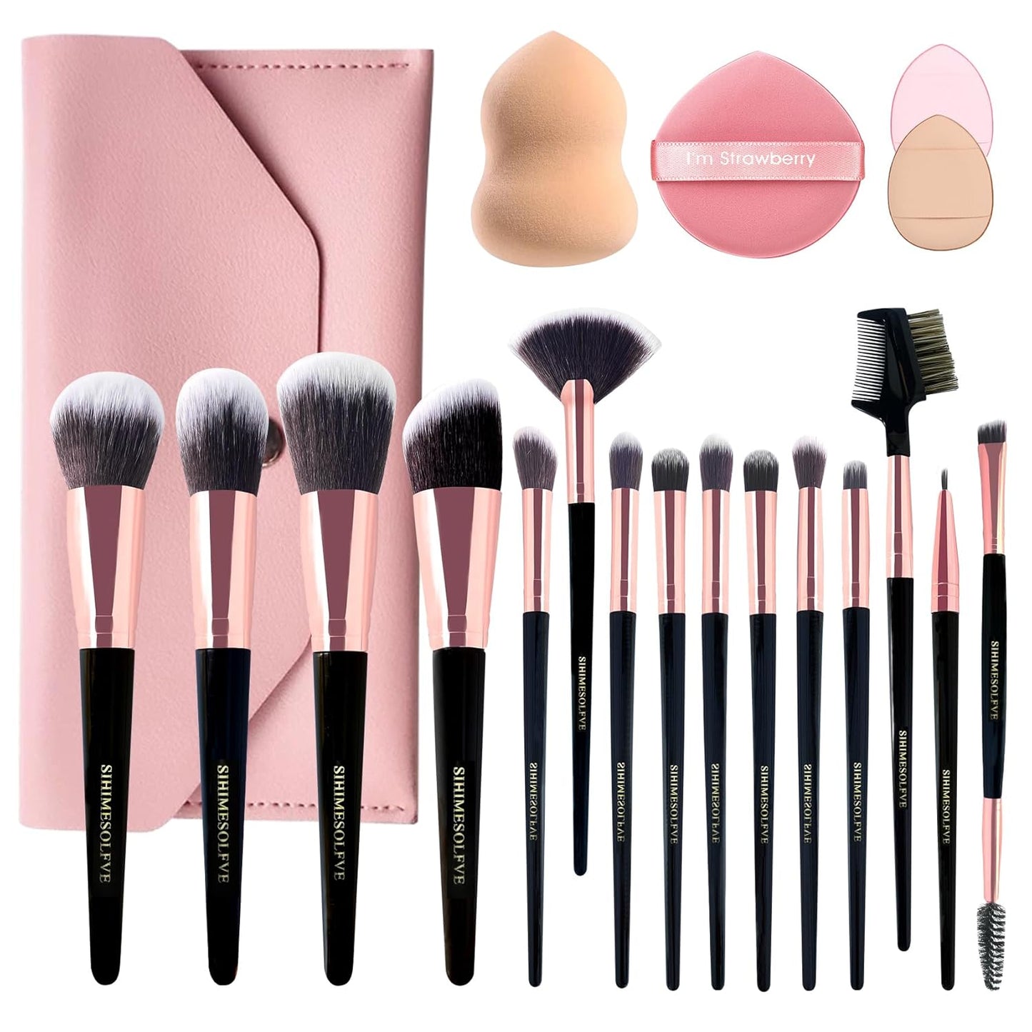 Professional Makeup Brush Set - 15 Pcs Eye & Face Brushes with Lash Comb, Soft Brushes & Storage Bag | 5 Beauty Eggs Included