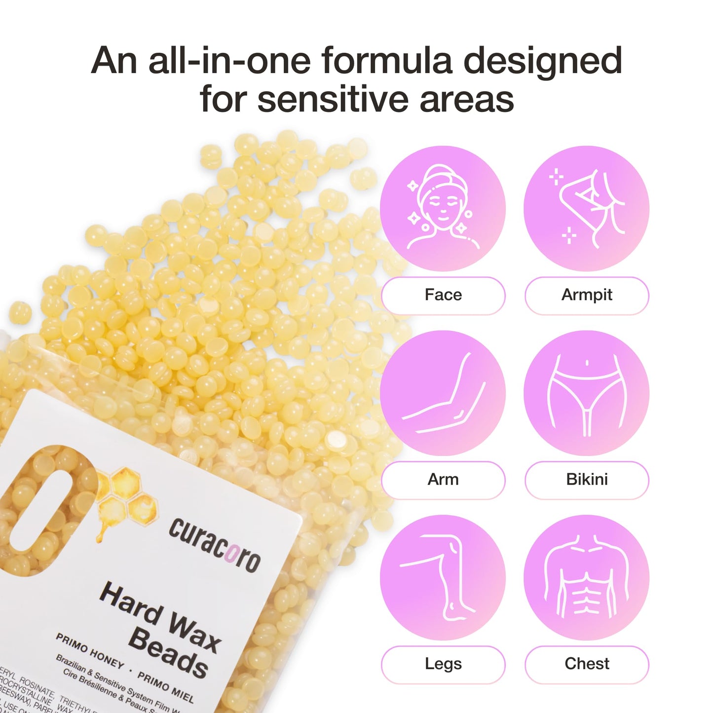 Curacoro Italian Wax Beans - 200g Hard Wax Beads for Full Body Hair Removal on Face, Body, Brazilian, Bikini, Legs, Underarms, Skin-Friendly Waxing Beads for Women & Men, Made in Italy (Honey)
