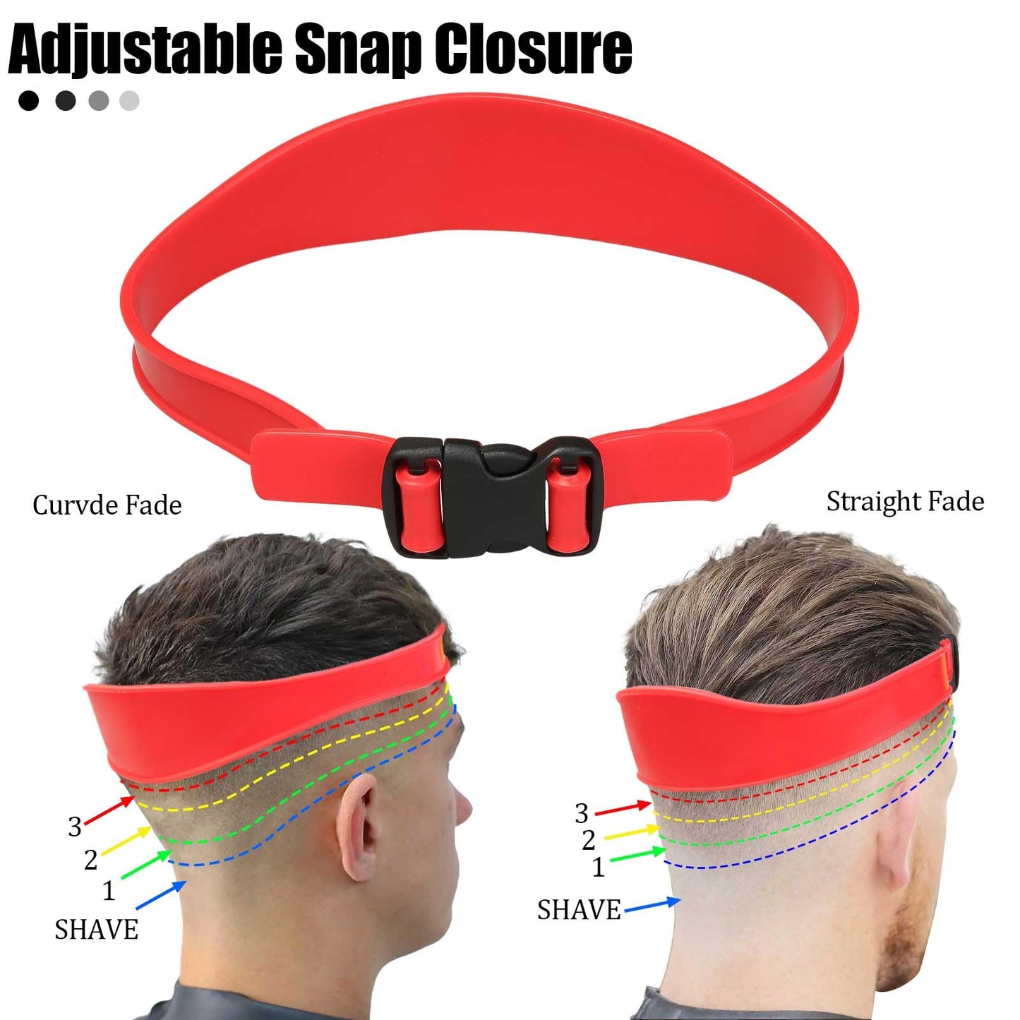 FOWSRHRG 1PC Neckline Shaving Template for DIY Self Haircutting, Adjustable Hair Trimming Guide, Silicone Curved Haircut Band for Cleaning Straight Neck Hairline (Red)