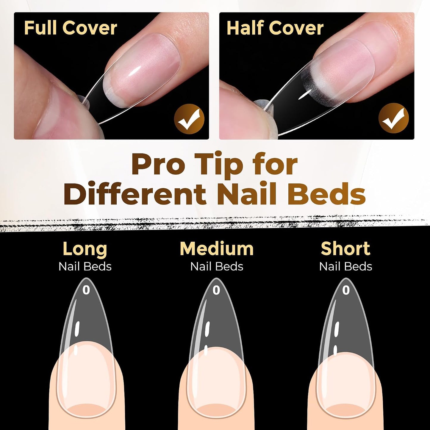 Medium Stiletto Press-On Nails - 504 Pcs Clear Gel Nail Tips | Full Cover Pre-Etched Acrylic, 12 Sizes Available