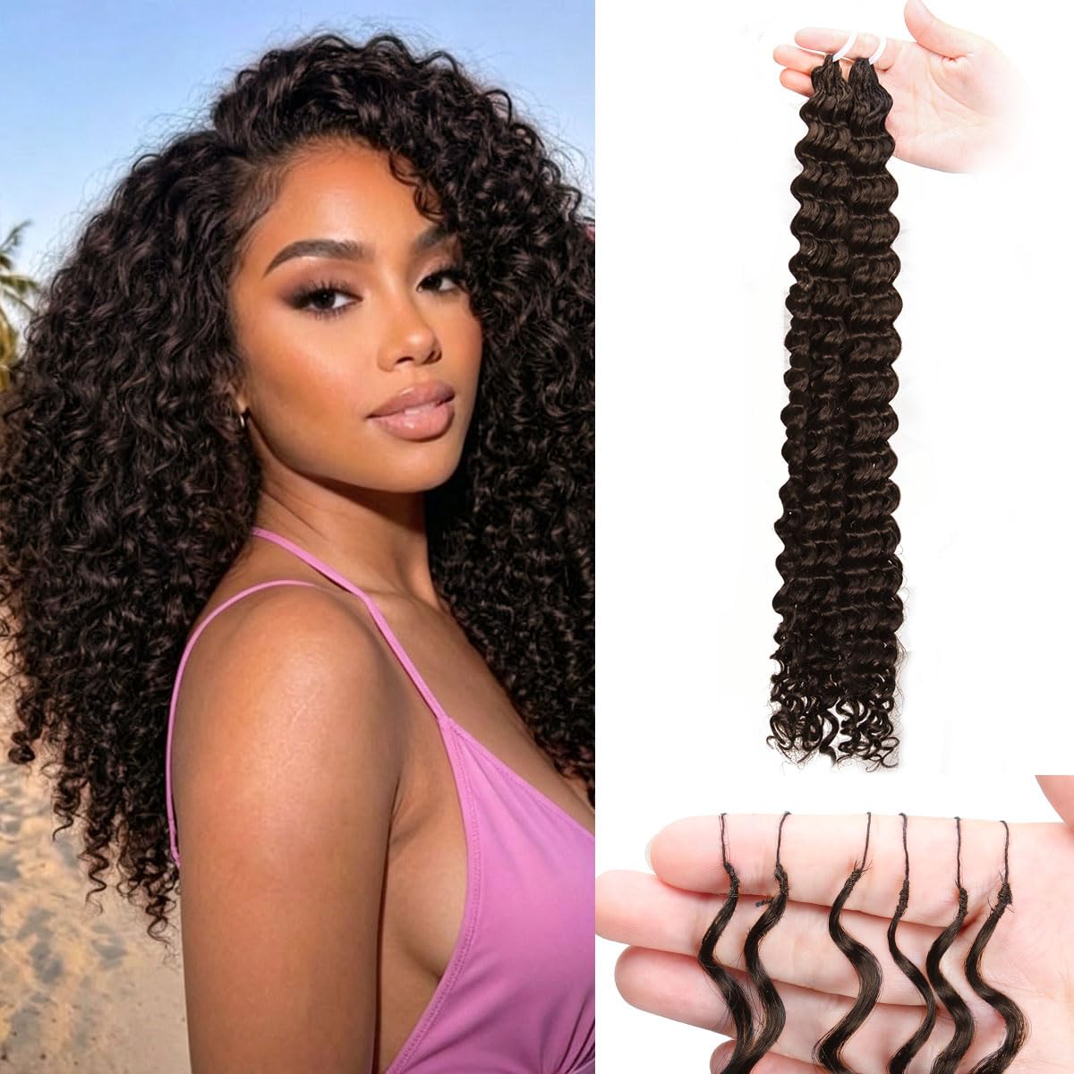 Miracle Knots Crochet Hair - 18 Inch Deep Wave Feather Bundles | Pre-Separated Curly Hair for Women (Natural Black)