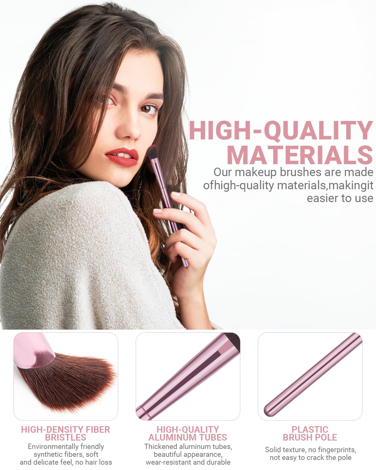Makeup Brushes Set - 8Pcs Professional Eyeshadow & Eyebrow Brushes with 3 Powder Puffs | Pink Case