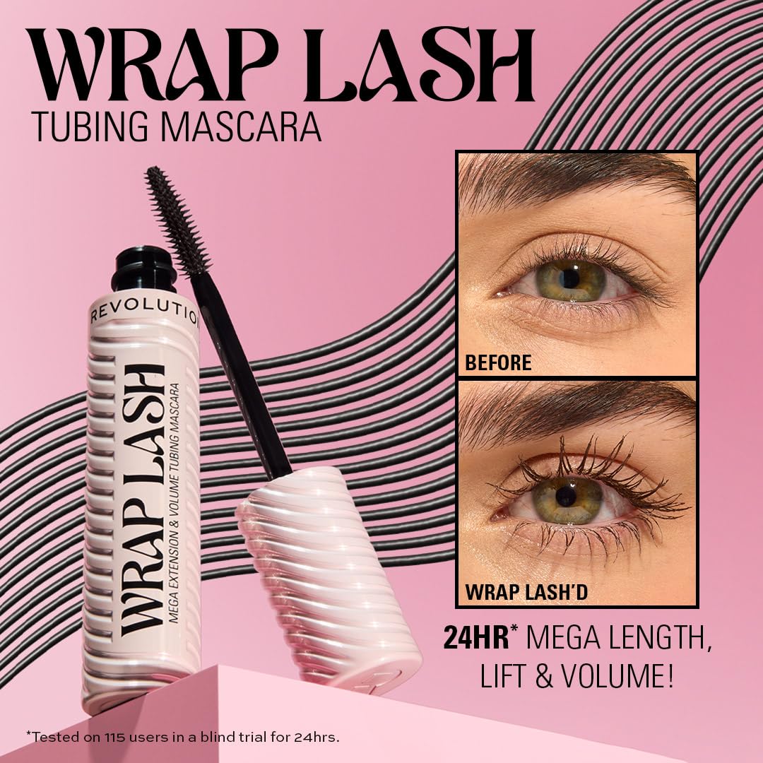 Revolution, Wrap Lash Tubing Mascara, Smudge-Proof & Water-Resistant for Length & Volume, Vegan & Cruelty-Free, Ultra Black, 0.28 fl oz