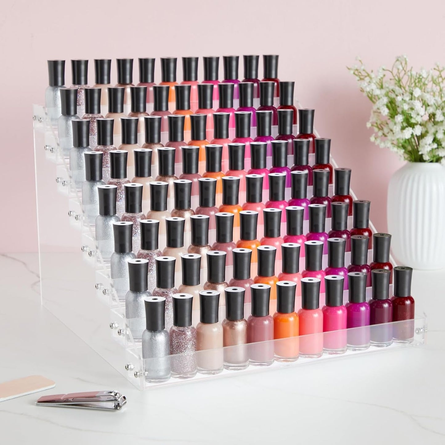 Acrylic Nail Polish Rack - 8-Tier 96-Bottle Organizer for Essential Oils & Paint Storage | 12.75 x 12.5 x 9.25 in