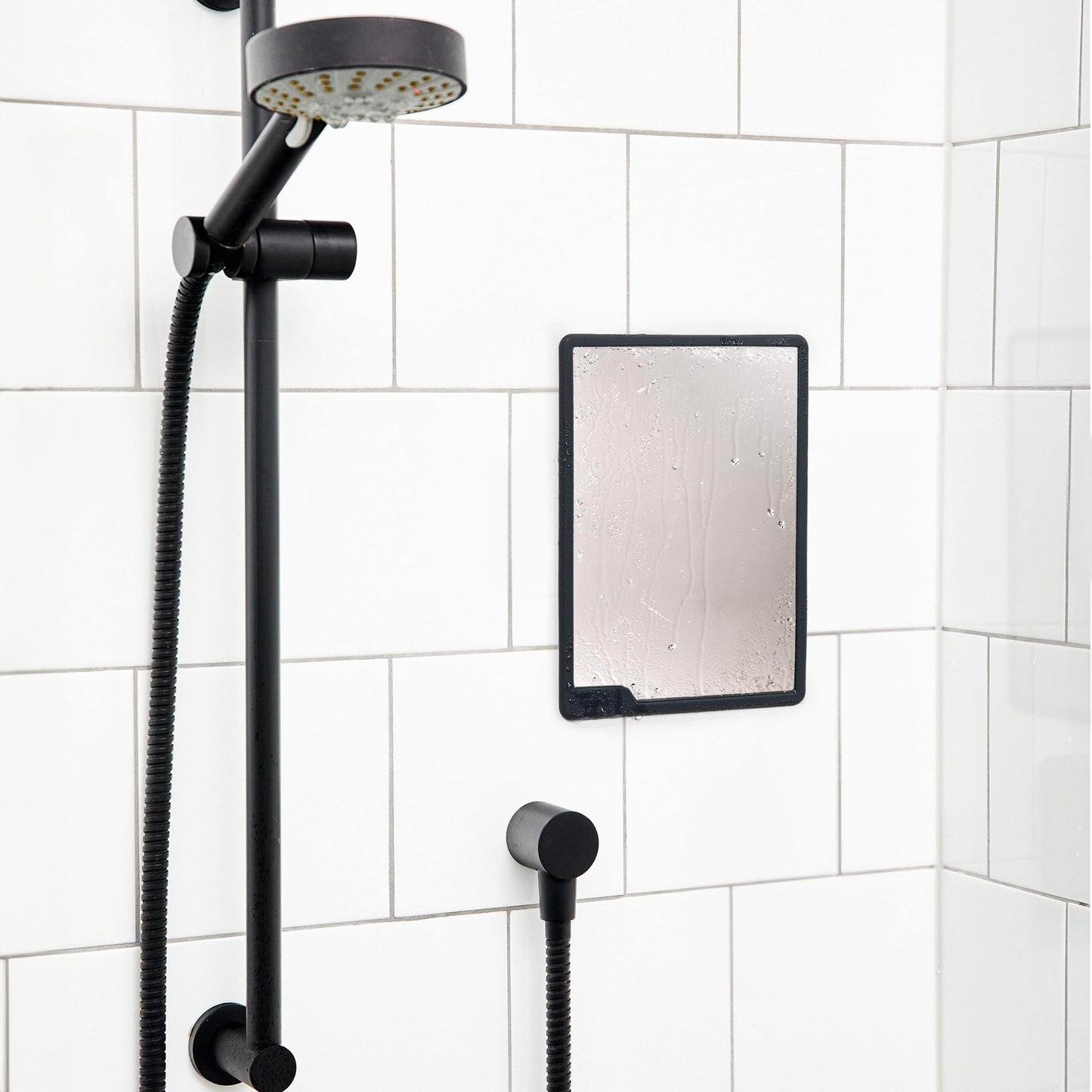 TOOLETRIES Hugo Maxi Fog Reducing Shower Mirror for Shaving, Clear-View Bathroom Mirror with Large Viewing Area, Shatterproof Design & Reusable Wall Mount Grip – Charcoal