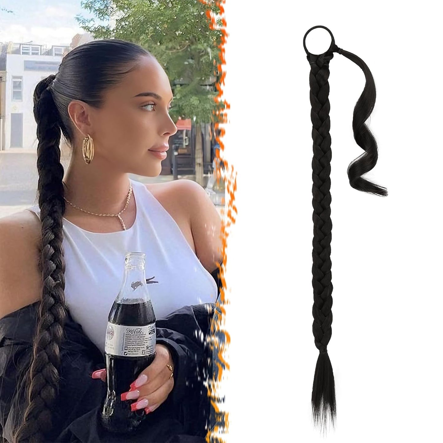 30 Inch Long Braided Ponytail Extension - Copper Red Wrap Around Hairpiece | Synthetic Hair for Women