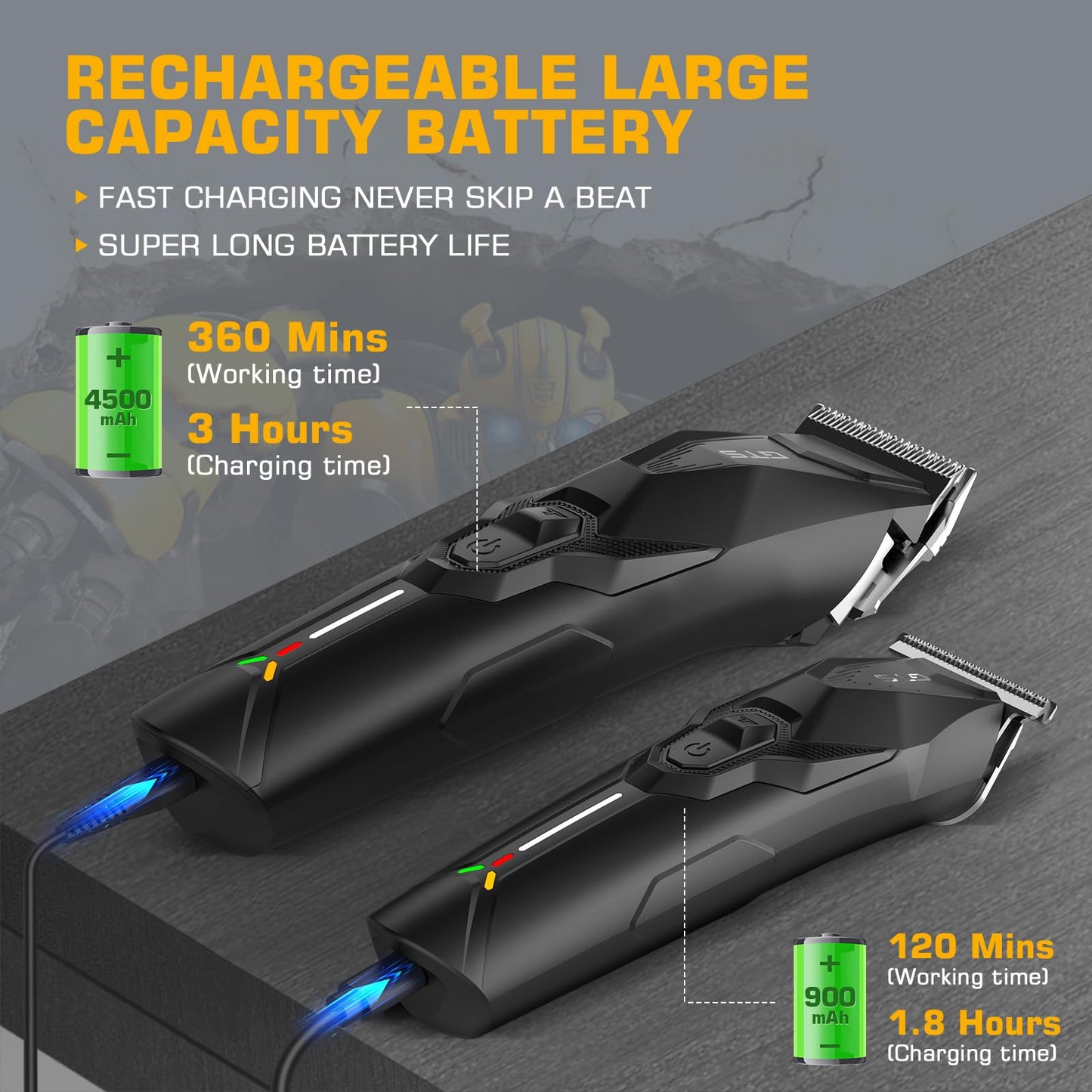 Professional Hair Clippers for Men, Professional Barber Clippers and Trimmer Set, Mens Cordless Hair Clipper for Barbers Haircut Kit Fade Black