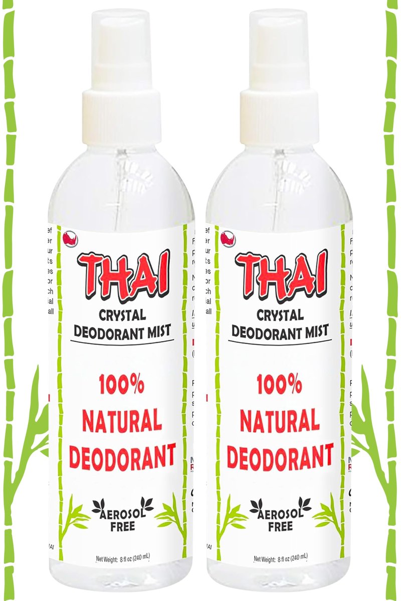 2-PACK Thai Crystal Deodorant Mist Spray (8 oz) – Whole Body Mineral Salt Deodorizer for Men, Women & Athletes – Unscented, Travel & Gym-Friendly