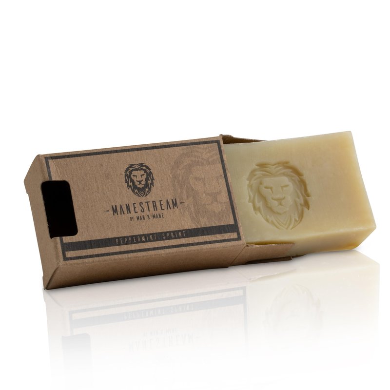 MAN & MANE Manestream Long Lasting, Mild Scented Peppermint Tea Tree 2-in-1 Skin and Shampoo Bar CocoaButter, AloeVera, Jojoba, Bran and Essential Oils, Natural Handmade