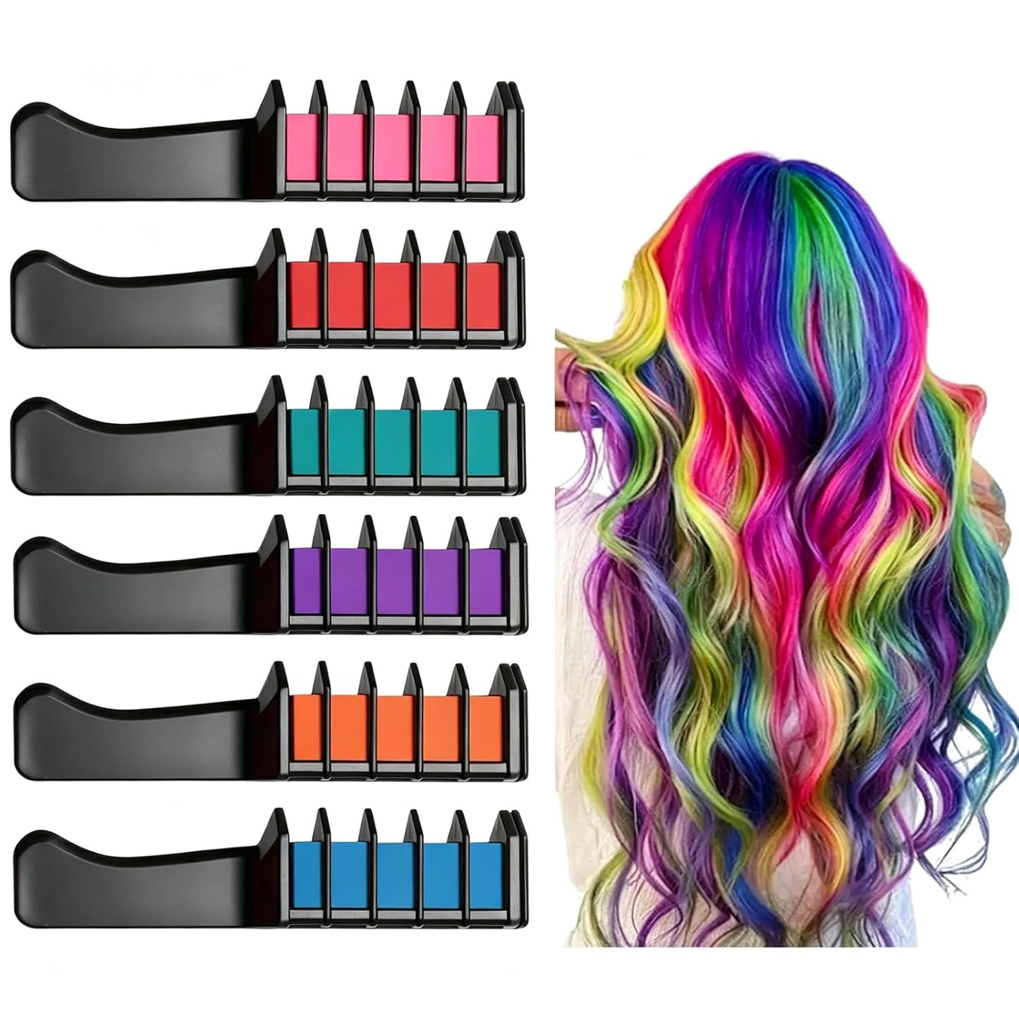 Mini Hair Chalk Comb Set - 6 Pcs Temporary Hair Color for DIY Party & Cosplay Fun