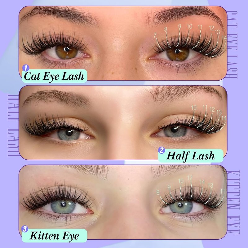 Natural Lash Clusters - Short Cat Eye Eyelash Extensions 7-14mm | Wispy C Curl DIY Lashes