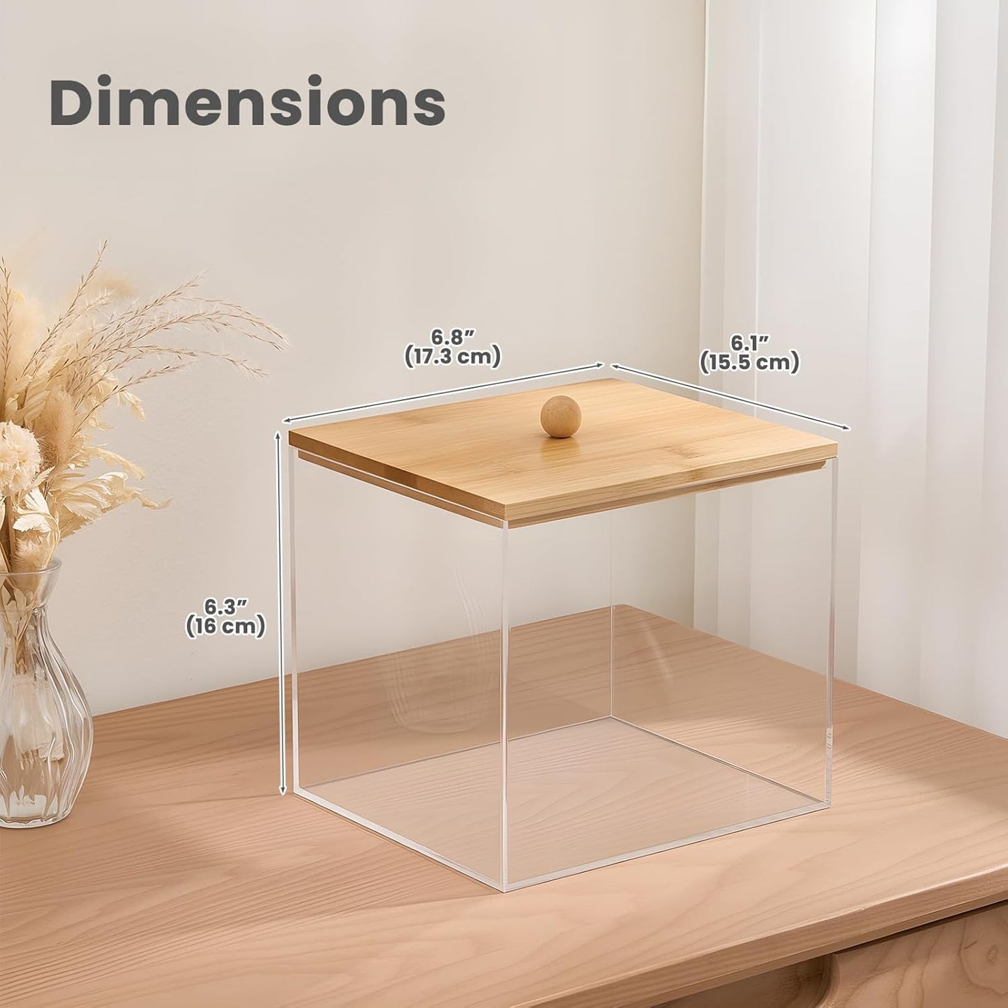 Acrylic Disposable Facial Towels Holder - Clear Storage Bin with Wood Lid | Bathroom Counter Organizer