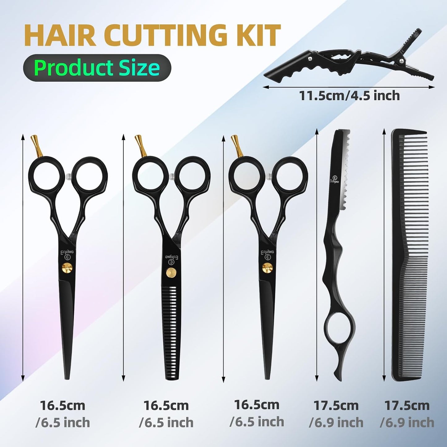 Professional Black Hairdressing Scissors - 6.5" Japanese Stainless Steel Thinning & Trimming Shears | Salon-Grade Barber Tools