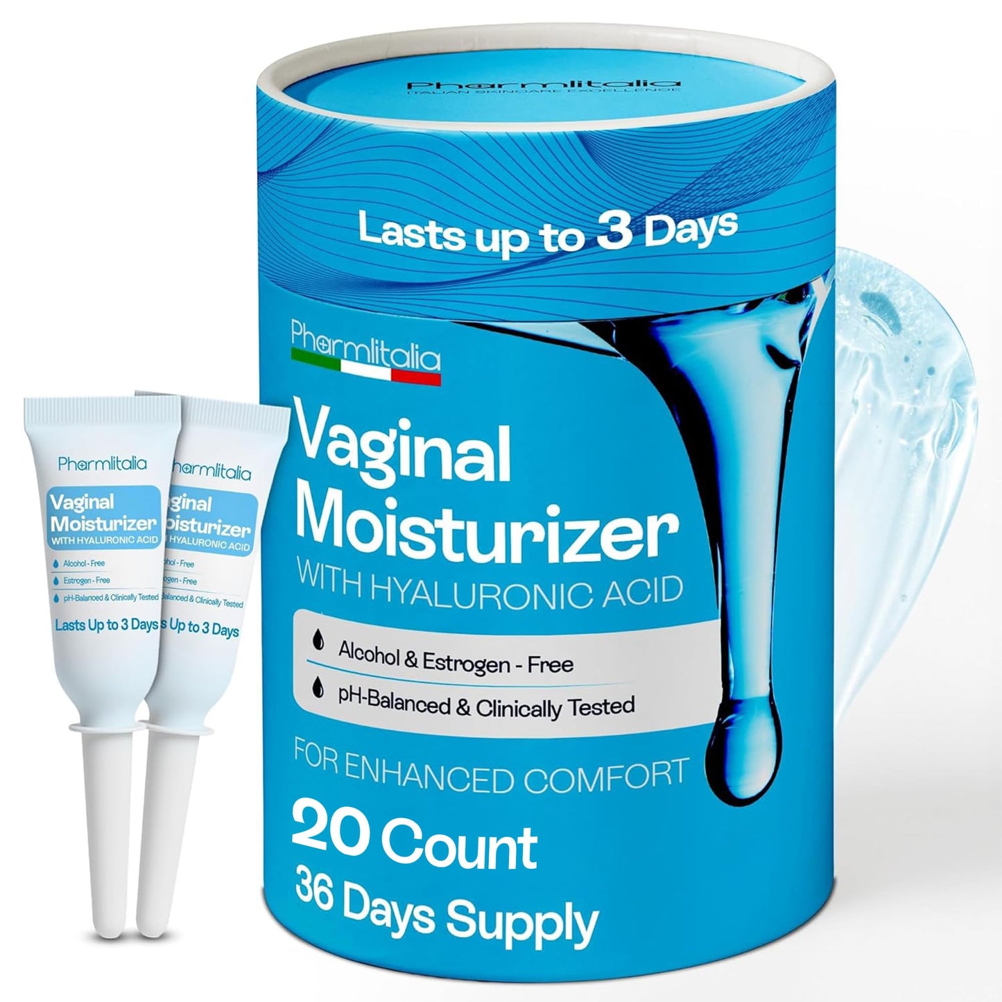 Vaginal Moisturizer Gel for Vagina Health, Moisturizer Applicators for Vaginal Dryness Relief and Long Lasting Wetness - Pre and Post Menopausal - 20 Pre Filled Applicators
