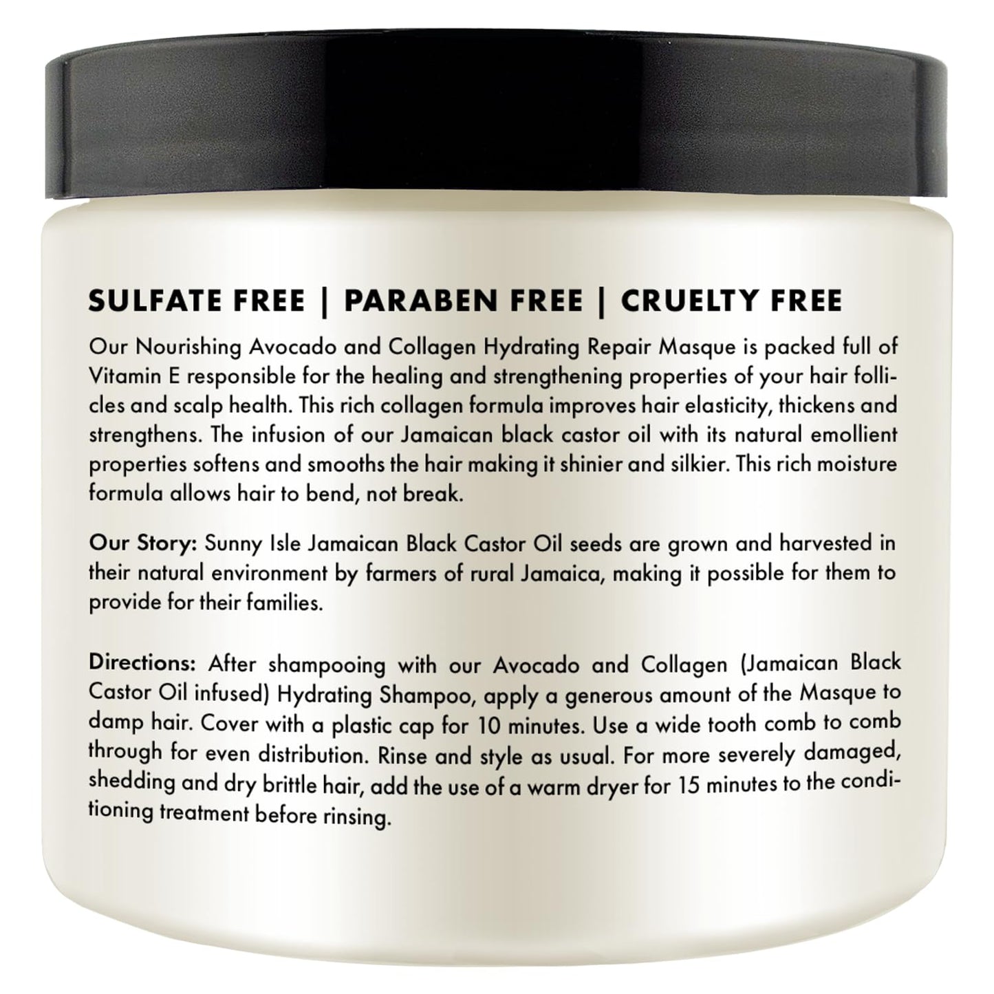 Sunny Isle Avocado & Collagen Hair Masque - Nourishing, Hydrating, Jamaican Black Castor Oil - 16oz